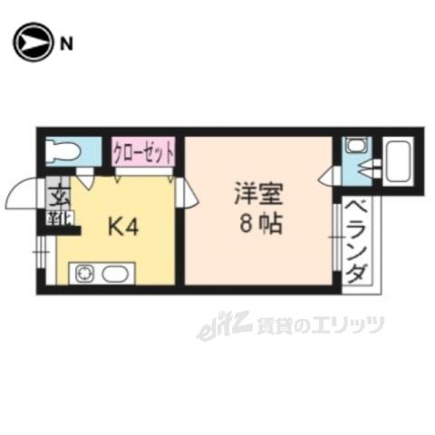 祗園ハイツ(1K/4階)の間取り写真