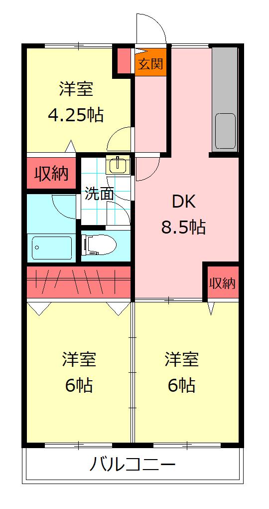 ドルフ元宿台(3DK/4階)の間取り写真