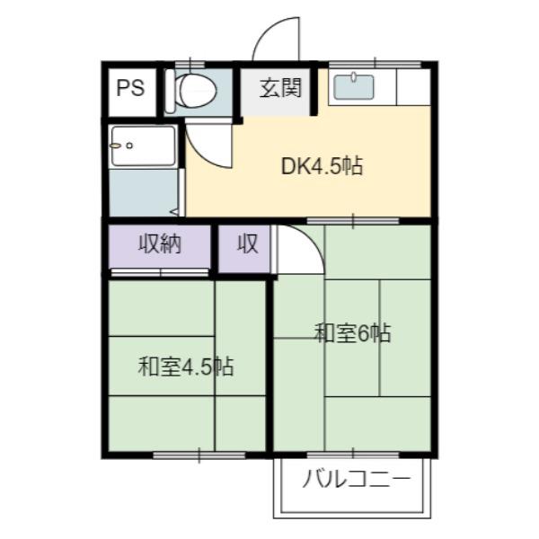 コーポ田中(2DK/1階)の間取り写真