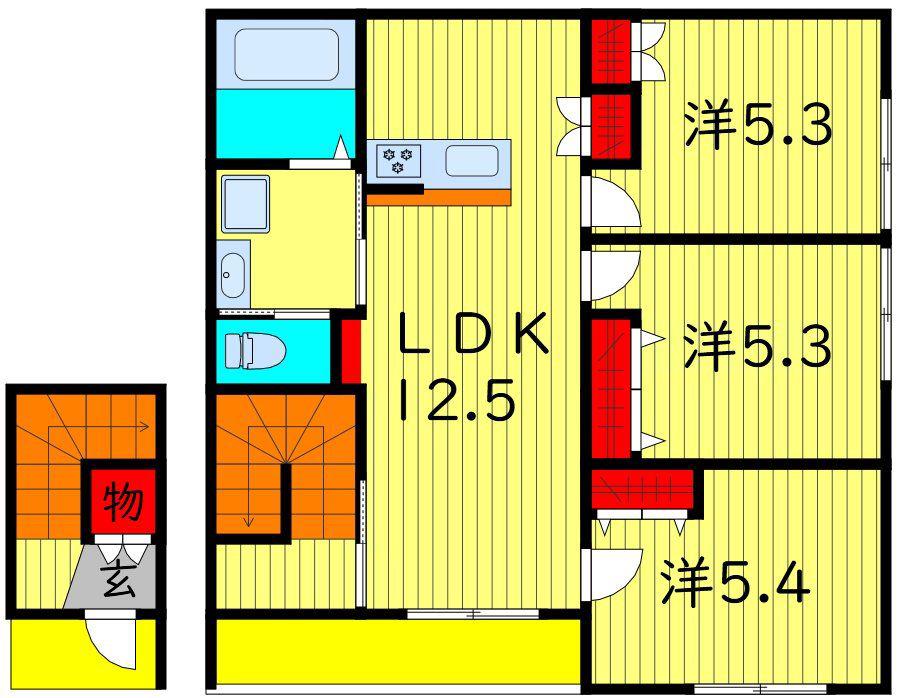 メゾンクレール日暮ノース(3LDK/2階)の間取り写真