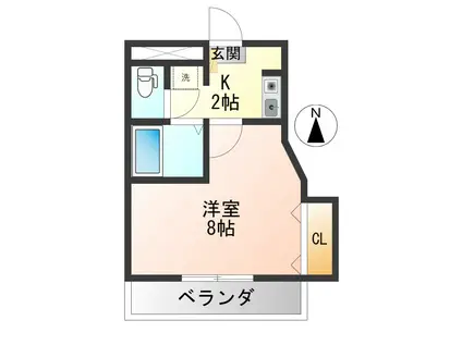 ローザス秋月(1K/2階)の間取り写真