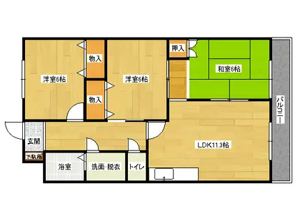 フェリスクラモト(3LDK/2階)の間取り写真