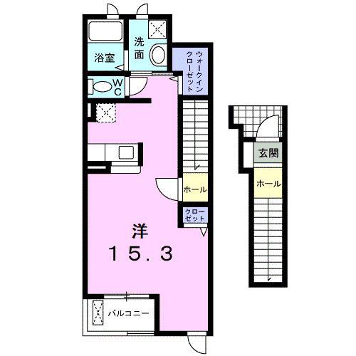 ハニーグレイス(ワンルーム/2階)の間取り写真