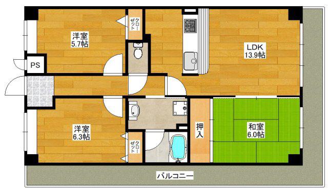 ルアン緑地(3LDK/7階)の間取り写真