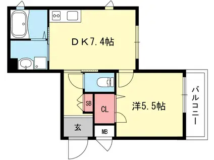 シャーメゾン新神戸(1DK/2階)の間取り写真