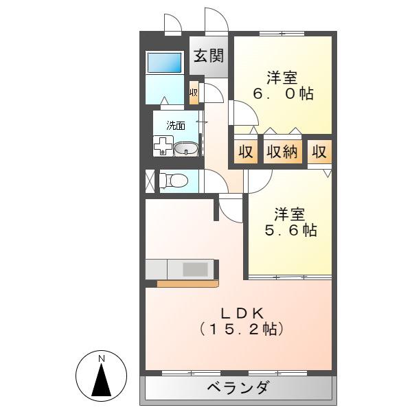 ハートフルマンションステラ(2LDK/3階)の間取り写真