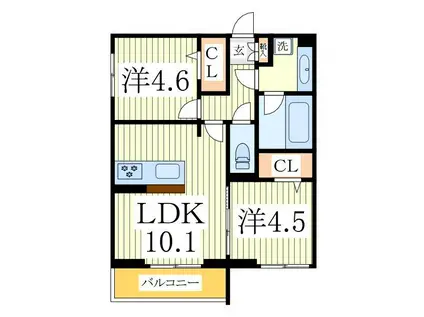 THREE LYAER柏の葉(2LDK/2階)の間取り写真