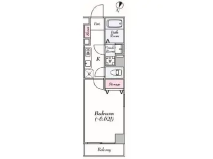 シェドゥーヴル世田谷給田(1K/2階)の間取り写真