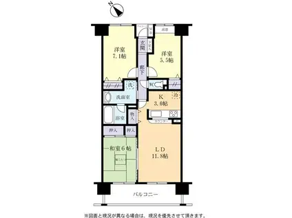 ハーモニータウン新取手弐番館1308(3LDK/13階)の間取り写真