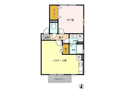 ドミールA(1LDK/2階)の間取り写真