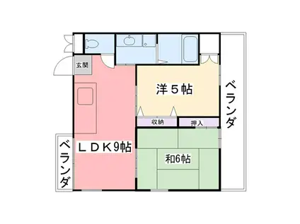 来田ハイツ(2LDK/3階)の間取り写真