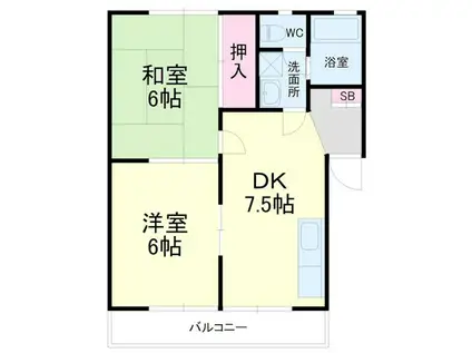 コーポゆあーず(2DK/1階)の間取り写真