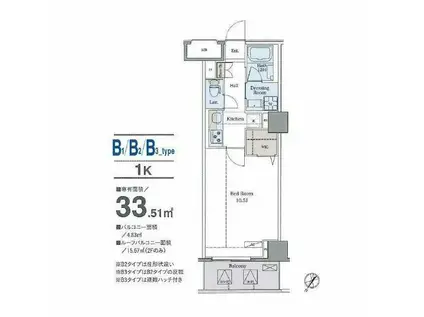 ラグゼナ平和台(1K/6階)の間取り写真