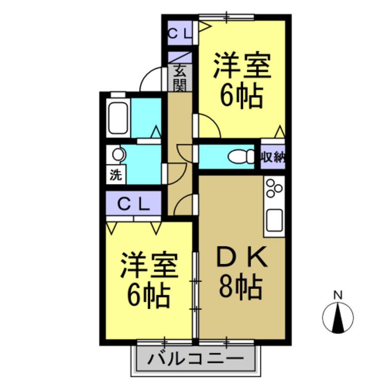 メゾン若宮 B(2DK/2階)の間取り写真