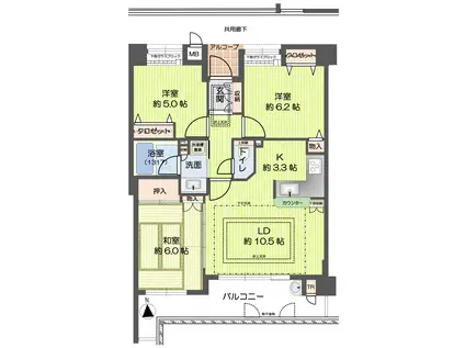 ロイヤル西宮北口アバンティエ(3LDK/5階)の間取り写真