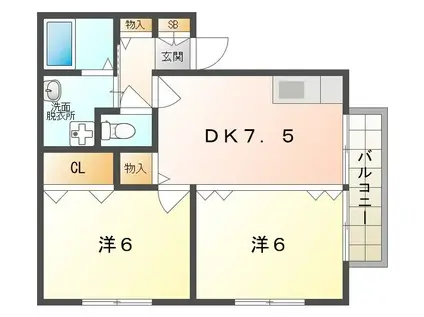 サニーハウス南(2DK/1階)の間取り写真