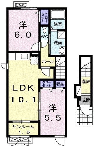 アンジール ハーネ(2LDK/2階)の間取り写真