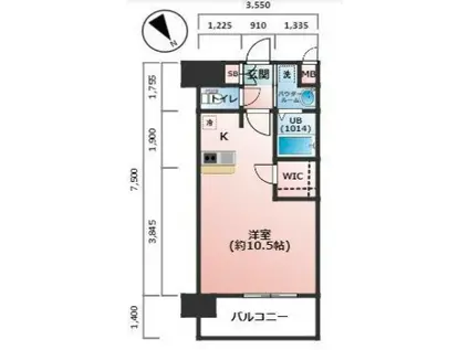 プレサンスコウベティアラ(ワンルーム/9階)の間取り写真