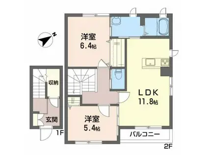 シャーメゾン楢山B(2LDK/2階)の間取り写真