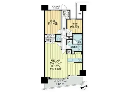 みなとみらいミッドスクエア ザ・タワーレジデンス(2LDK/29階)の間取り写真