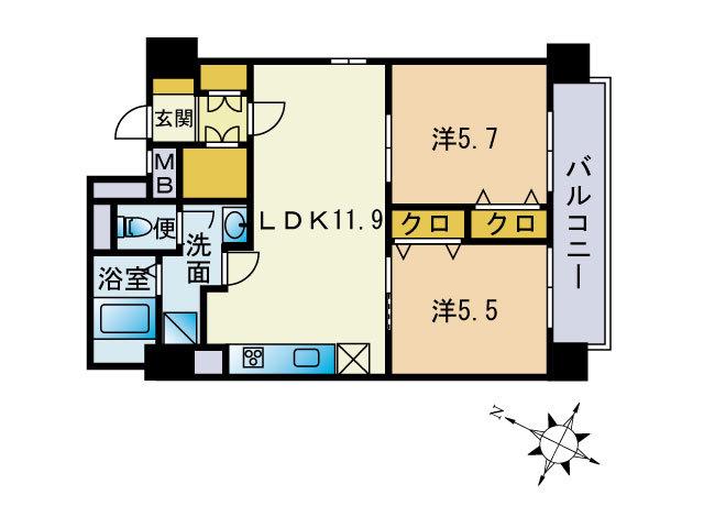 ライオンズマンション天神(2LDK/8階)の間取り写真