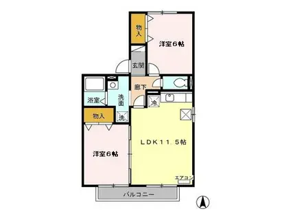 ベルデュール八乙女(2LDK/1階)の間取り写真