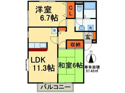 パレアージュ(2LDK/2階)の間取り写真