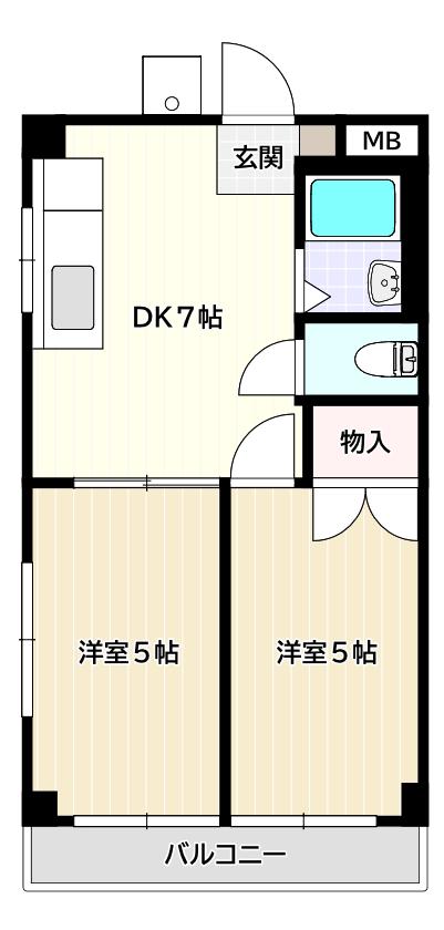 向丘ケーアイハイツ(2DK/2階)の間取り写真