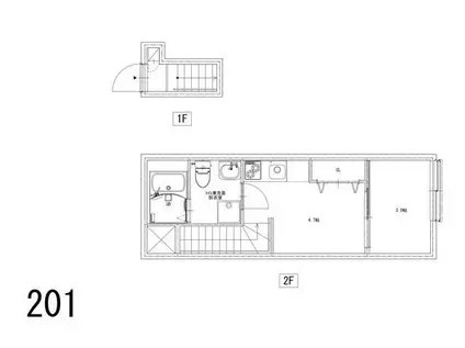 ソルナクレイシア桜新町II(1DK/2階)の間取り写真