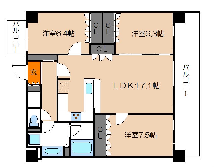 リーガル京都御所西II(3LDK/5階)の間取り写真