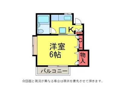 ツァイト吉岡(1K/2階)の間取り写真