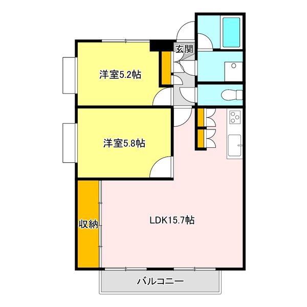 サンハイツI(2LDK/2階)の間取り写真