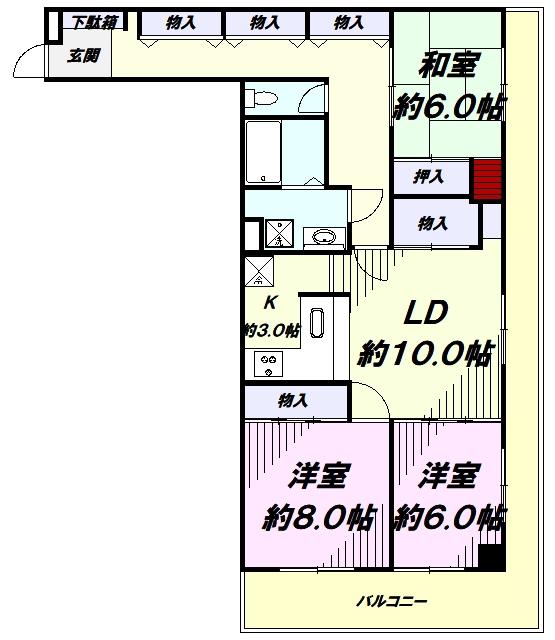 日興パレス昭島(3LDK/6階)の間取り写真