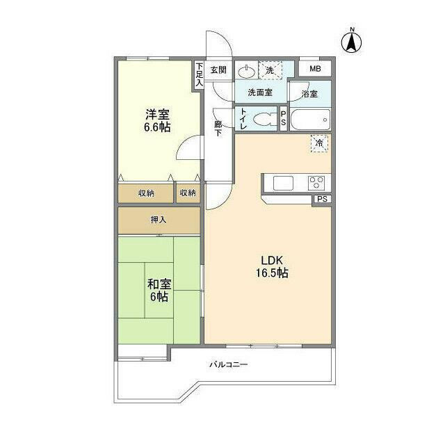 五反山ヒルズ(2LDK/3階)の間取り写真