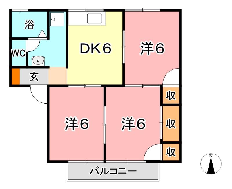 ガーデンビュー西中4棟(3DK/2階)の間取り写真