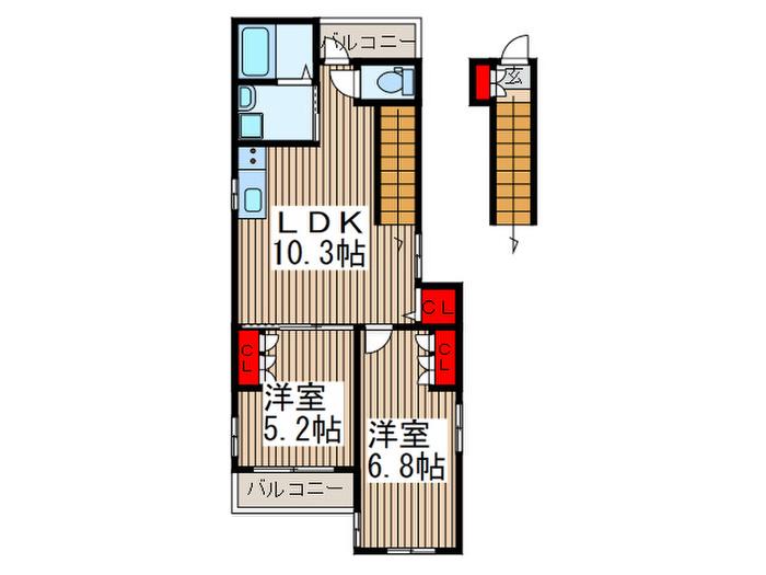 ソシア上青木(2LDK/2階)の間取り写真