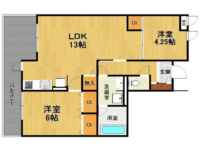 MEDUSELD 南棟(2LDK/3階)の間取り写真