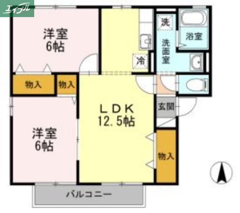 フルール高柳A棟(2LDK/2階)の間取り写真