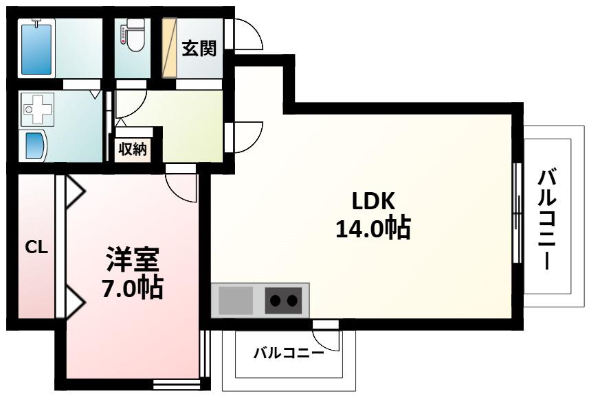 アクシス北大阪(1LDK/2階)の間取り写真