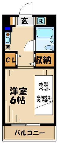 多摩学生マンション(1K/2階)の間取り写真