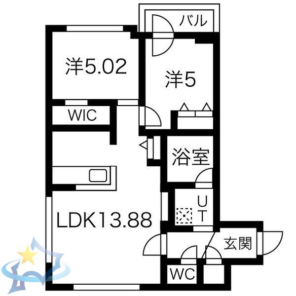 キューブ(2LDK/5階)の間取り写真