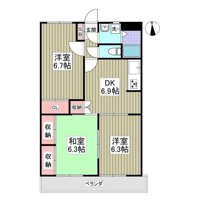 エンブレム(3DK/2階)の間取り写真