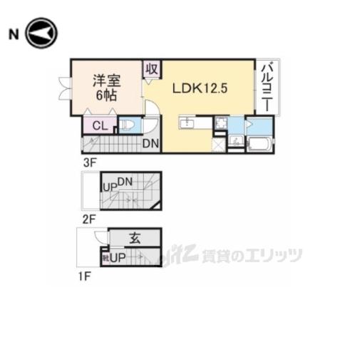 エレガンテ(1LDK/3階)の間取り写真