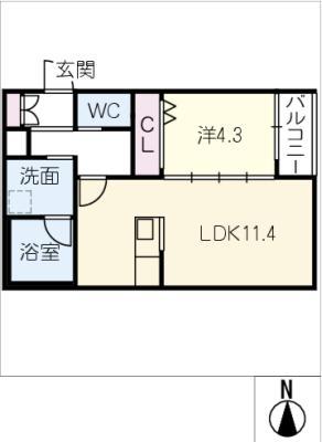 ラ・メゾン船町(1LDK/2階)の間取り写真
