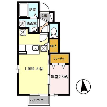 RIVER ウエスト(1LDK/1階)の間取り写真