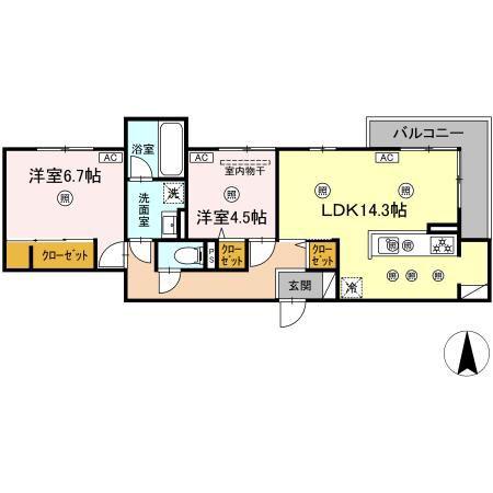 JR山陽本線 北長瀬駅 徒歩7分 3階建 新築(2LDK/2階)の間取り写真