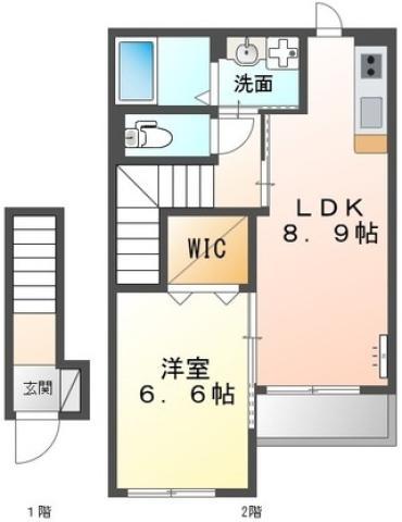 ネスト応神(1LDK/2階)の間取り写真