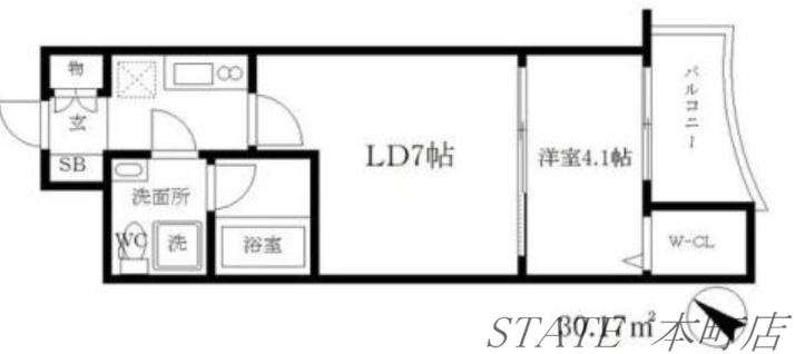 ミュプレ北浜イースト(1DK/3階)の間取り写真
