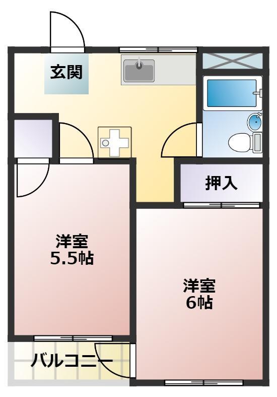 ハイコーポ谷野(2K/2階)の間取り写真