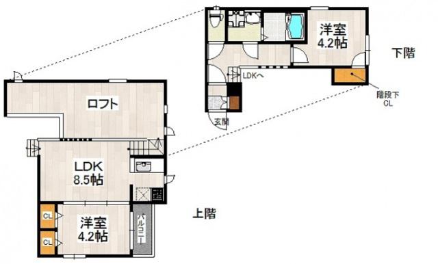 CB和白フラン(2LDK/1階)の間取り写真